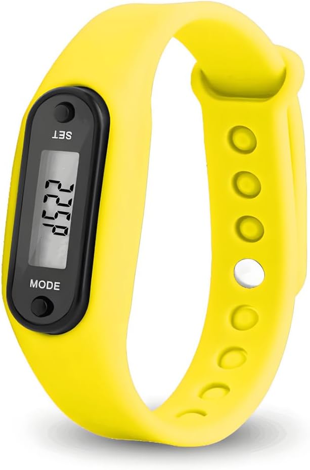 Simple Pedometer Step Counter Digital LCD Compact Precision Pedometer for Walking Running Step Tracker Performance Silicone Wristband Distance Calorie Counter Wrist Watch Smart Watch for Steps Yellow