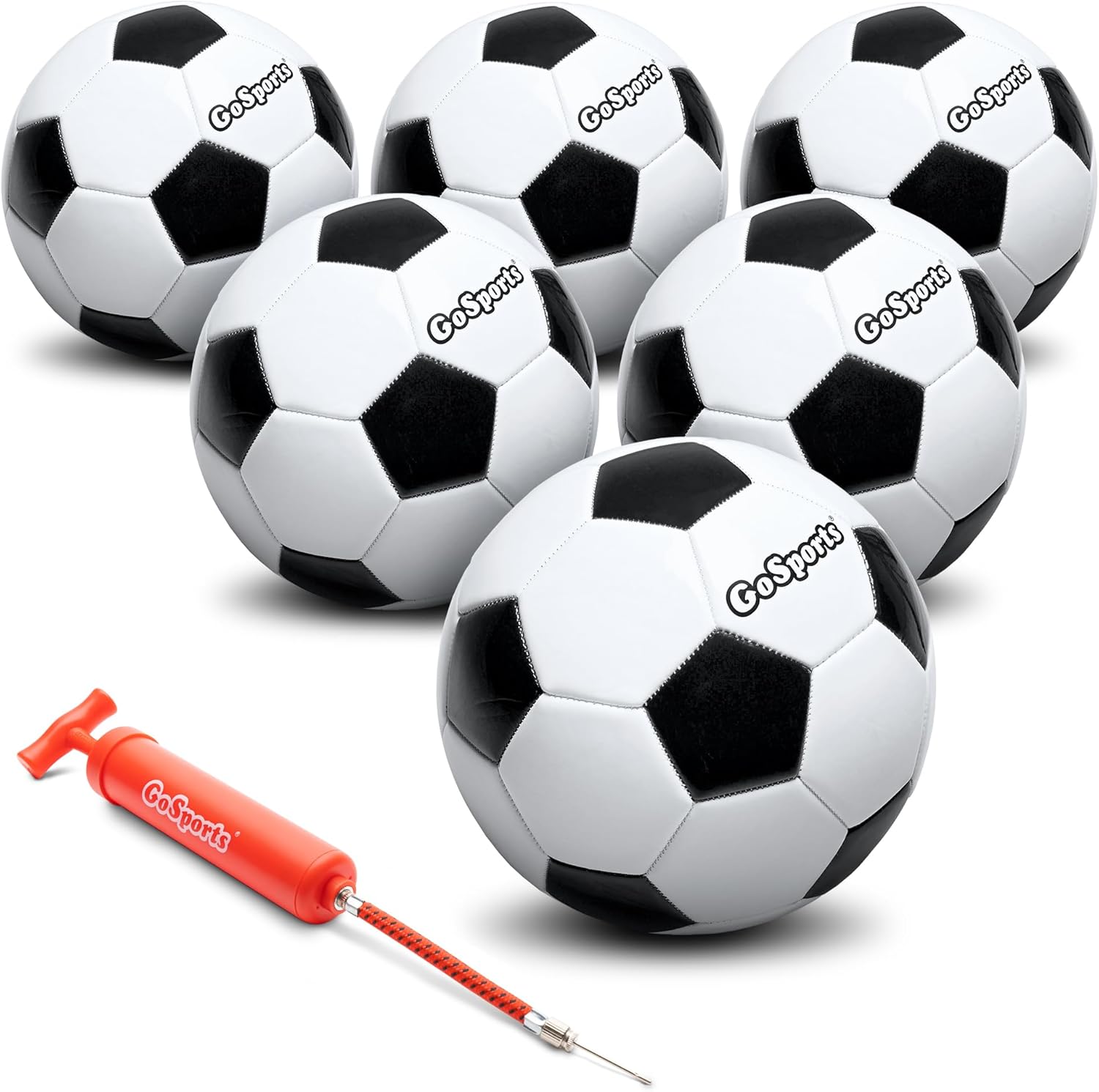 GoSports Classic Black and White Soccer Balls – Single or 6 Pack – Sizes 3, 4, 5 with Ball Pump