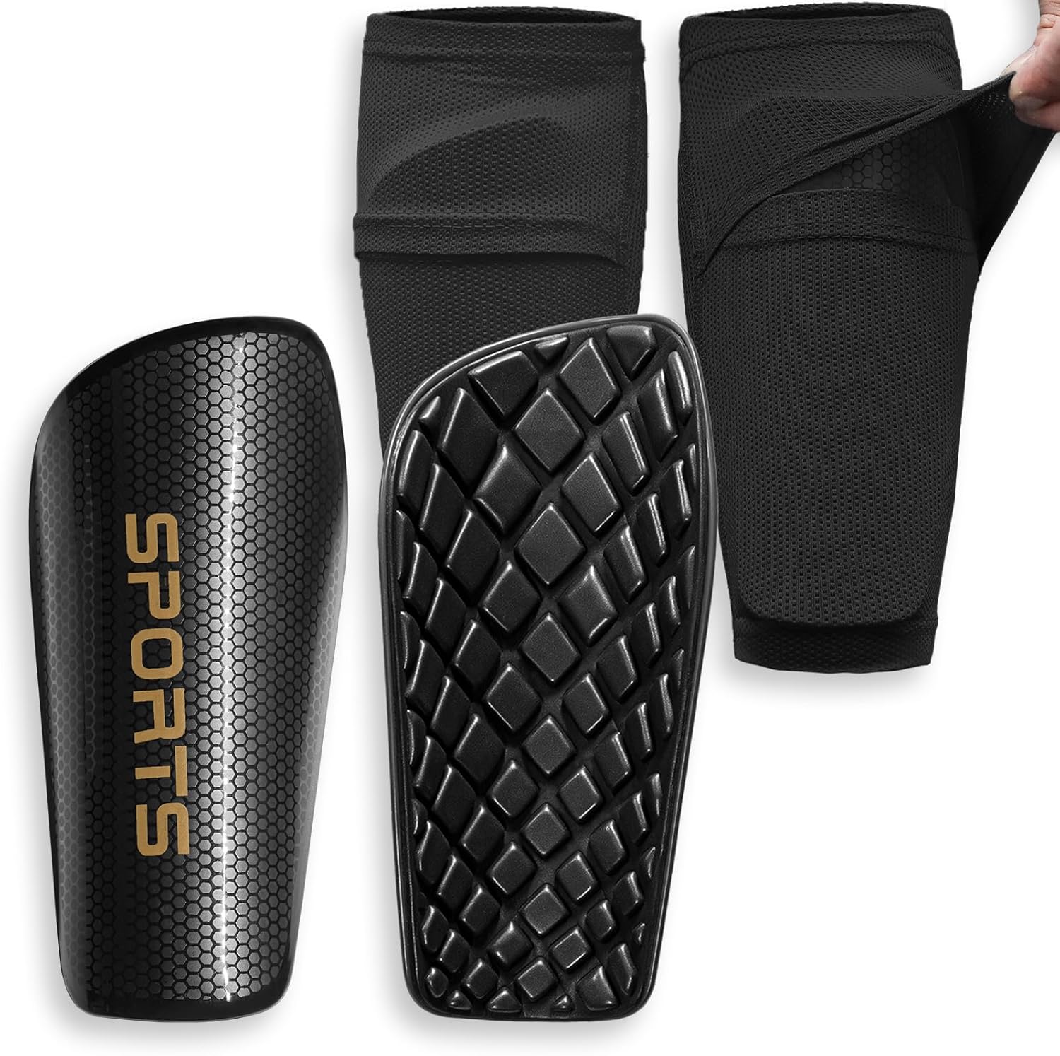 Soccer Shin Guards for Kids Youth Adults – Shin Pads and Sleeves with Optimized Insert Pocket for Boys Girls Men Women for Football Games – Protective Soccer Equipment