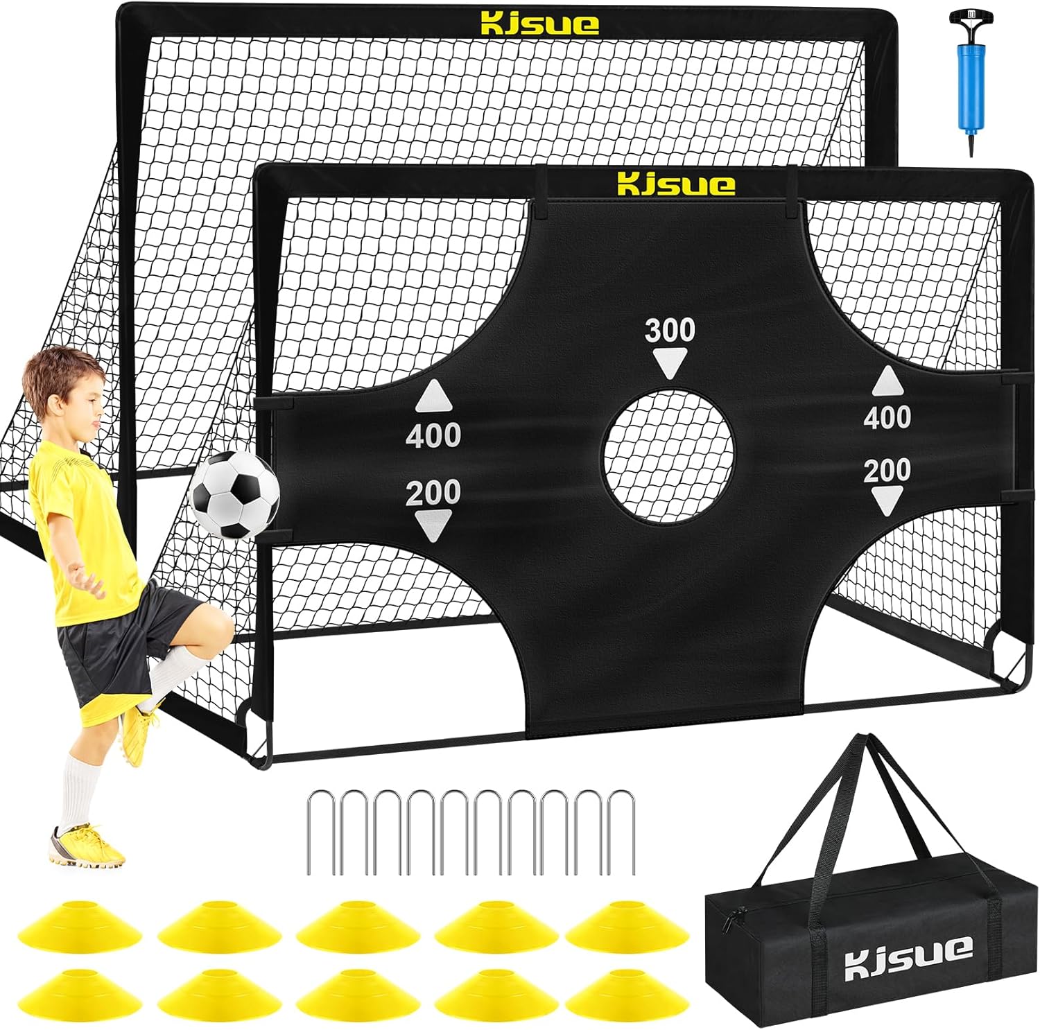 Kids Soccer Goals for Backyard Set, 2 of 6×4 ft Portable Pop Up Soccer Goal Training Equipment, Soccer Net with Target, Soccer Ball, Cones, Soccer Set for Kids Youth Toddler Sports Outdoor Games