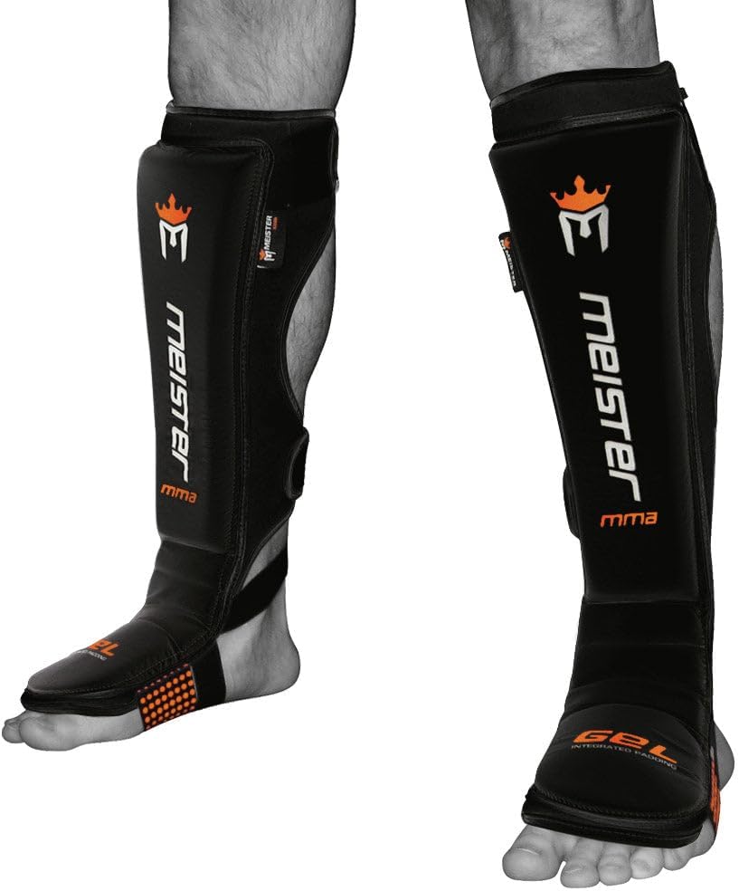Meister Edge Leather Instep Shin Guards w/Gel Padding (Pair) – Black