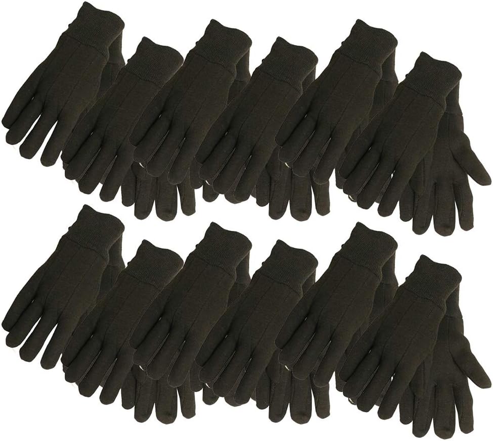 Midwest Gloves & Gear Adult Jersey Gloves, Brown, Large Pack of 12 US