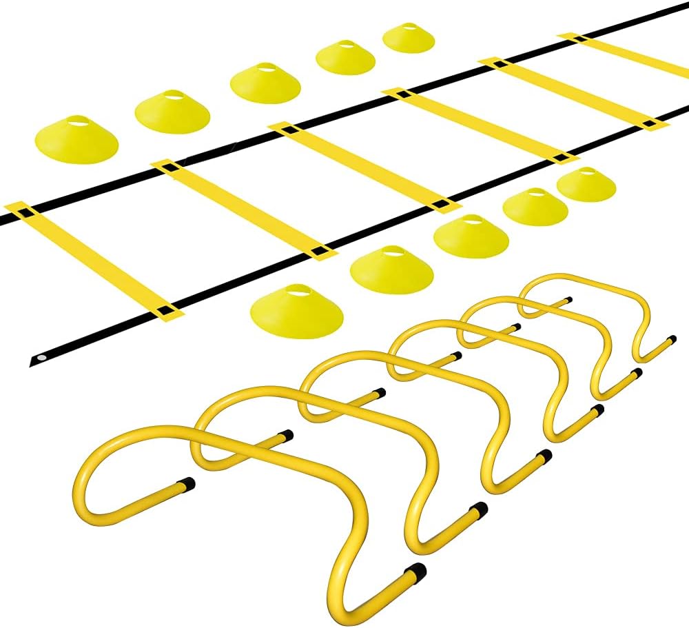 TNZMART Agility Ladder and Disc Cones Training Set Adjustable Rungs Training Ladder with 10 Plastic Sport Cones for Training