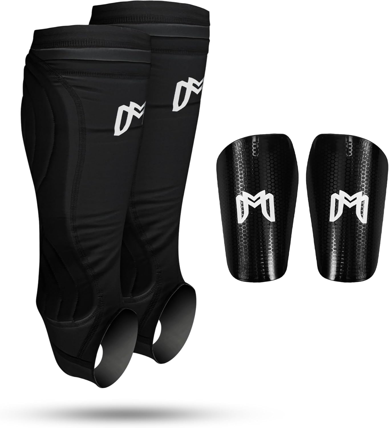 Youth Soccer Shin Guard Sleeves with Padded Protection, Includes Youth Shin Guards, Protective Leg Guards, Pre Cut Soccer Sleeves for Kids, Shin Defender