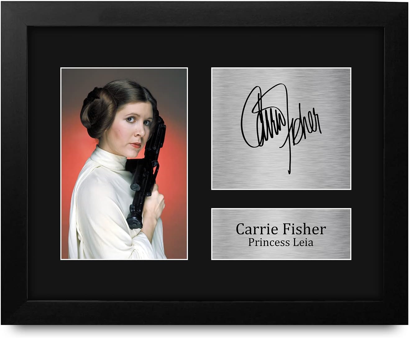 HWC Trading Carrie Fisher Gift USL Framed Signed Printed Autograph Star Wars Gifts Print Photo Picture Display – US Letter Size