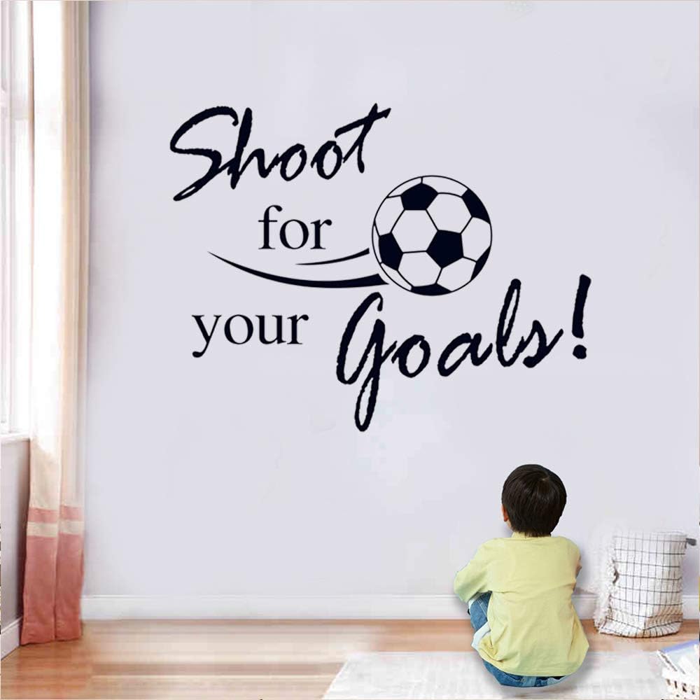 Soccer Stickers, “Shoot for Your Goals” Wall Art Soccer Ball Stickers Decals for Kids Room, Football Vinyl Sticker for Boys Bedroom Playroom Living Room Window Door Decoration, 23.6 x 31.5 in