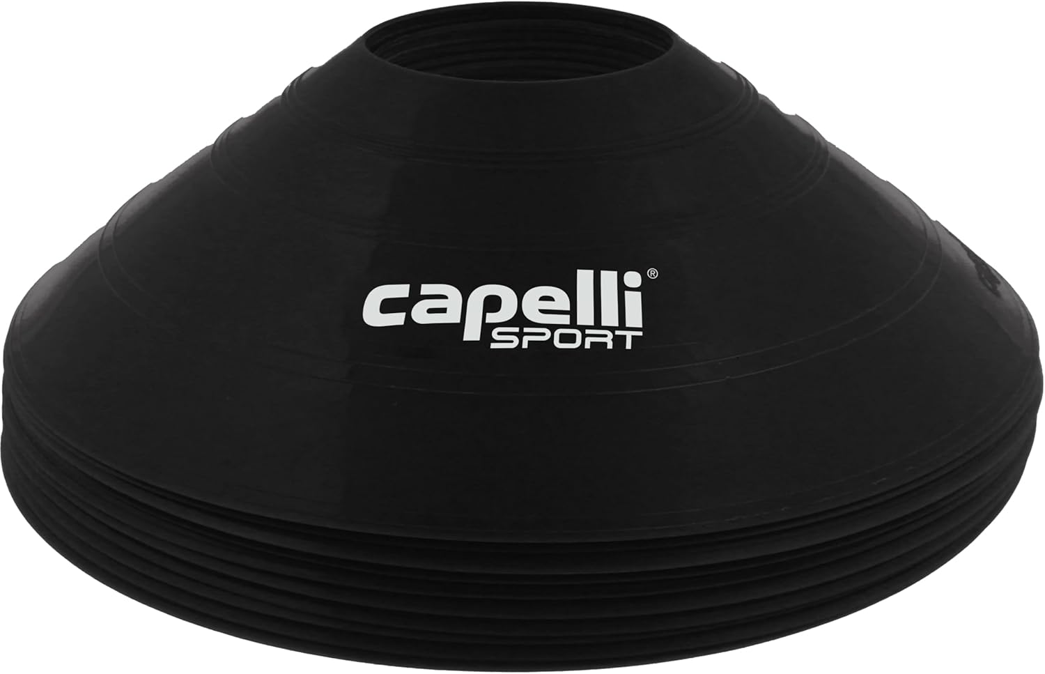 Capelli Sport Training Cones, Set of 10 Agility and Practice Drills Equipment with Carry Strap for Soccer, Football, Baseball, and Basketball, Black