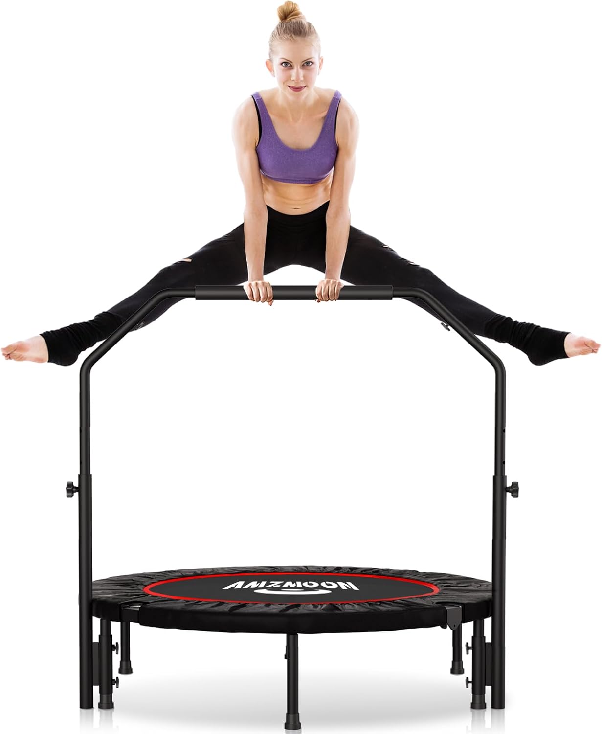 450 LBS Rebounder for Adults,40″ Mini Rebounder Foldable Fitness Rebounder with Adjustable Foam Handle, Rebounder Jumping Cardio Trainer for Indoor/Outdoor Exercise Workout