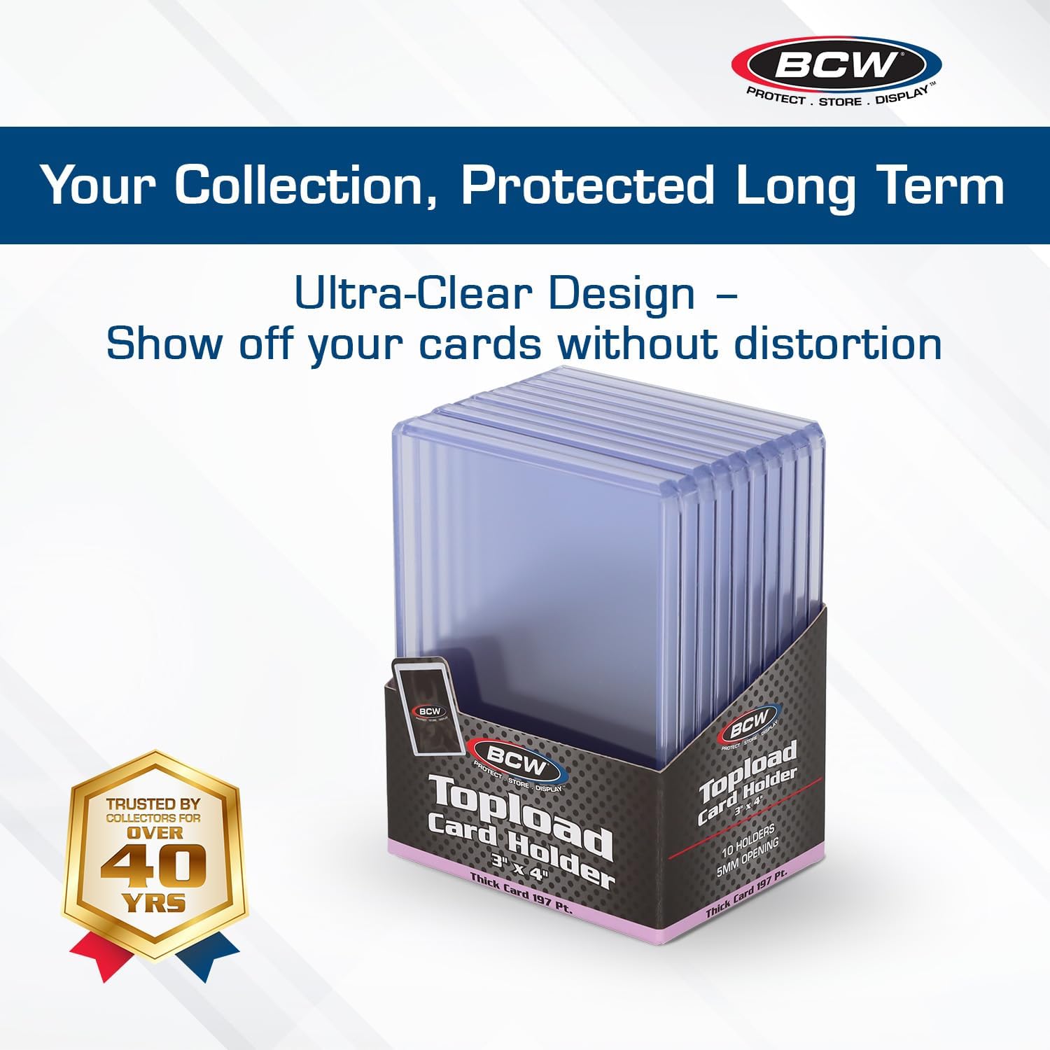 BCW 197 PT. Thick Card Topload Holder – Pack of 10 | Durable Rigid PVC Toploader | Toploaders for Memorabilia, Jersey, Patch, and Relic Cards | Ideal for Collectors and Hobbyists
