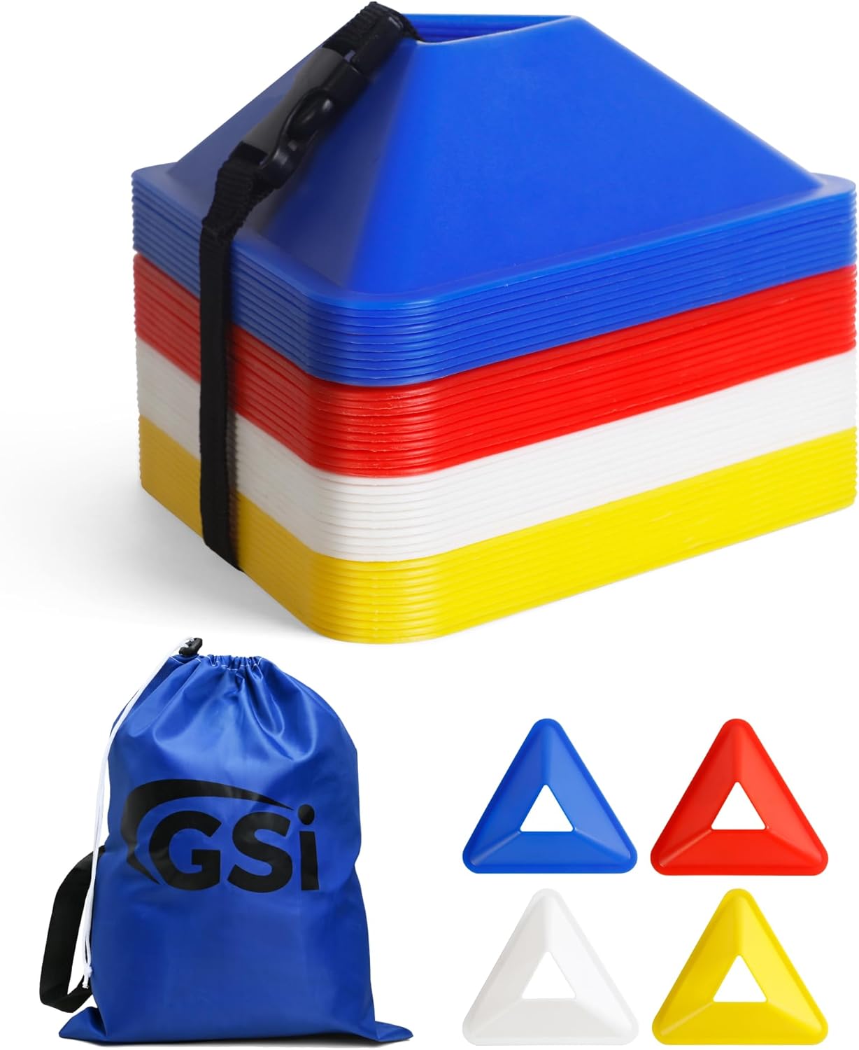GSi Sports Cones | 40 Pack Training Cones with Strap for Agility Drills, Soccer, and Sports Practice and Shapes