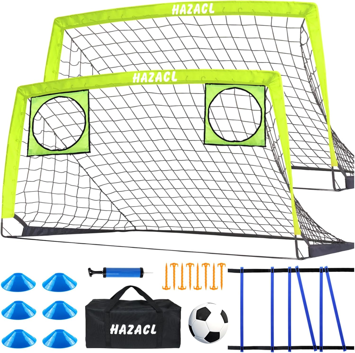 Kids Soccer Goal for Backyard, 6×4 9×5 FT Portable Soccer Nets Pop Up with Ball, Agility Ladder, Cones, Target & Carry Bag for Toddler Youth Outdoor Indoor Training Practice Sports Games Play