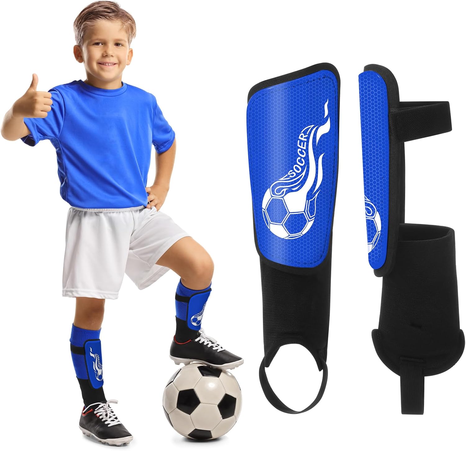 Soccer Shin Guards for Kids Youth 4-8, 8-14, Lightweight Adjustable Strap Soccer Shin Pads with Ankle Protection Protective Football Equipment for Boys Girls Teens