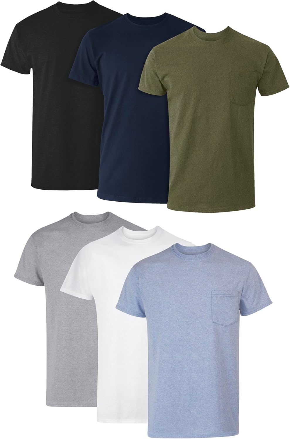 Hanes Men’s Pocket Undershirt Pack, Cotton Crew Neck T-Shirt, Moisture Wicking Tee, Assorted 6-Pack