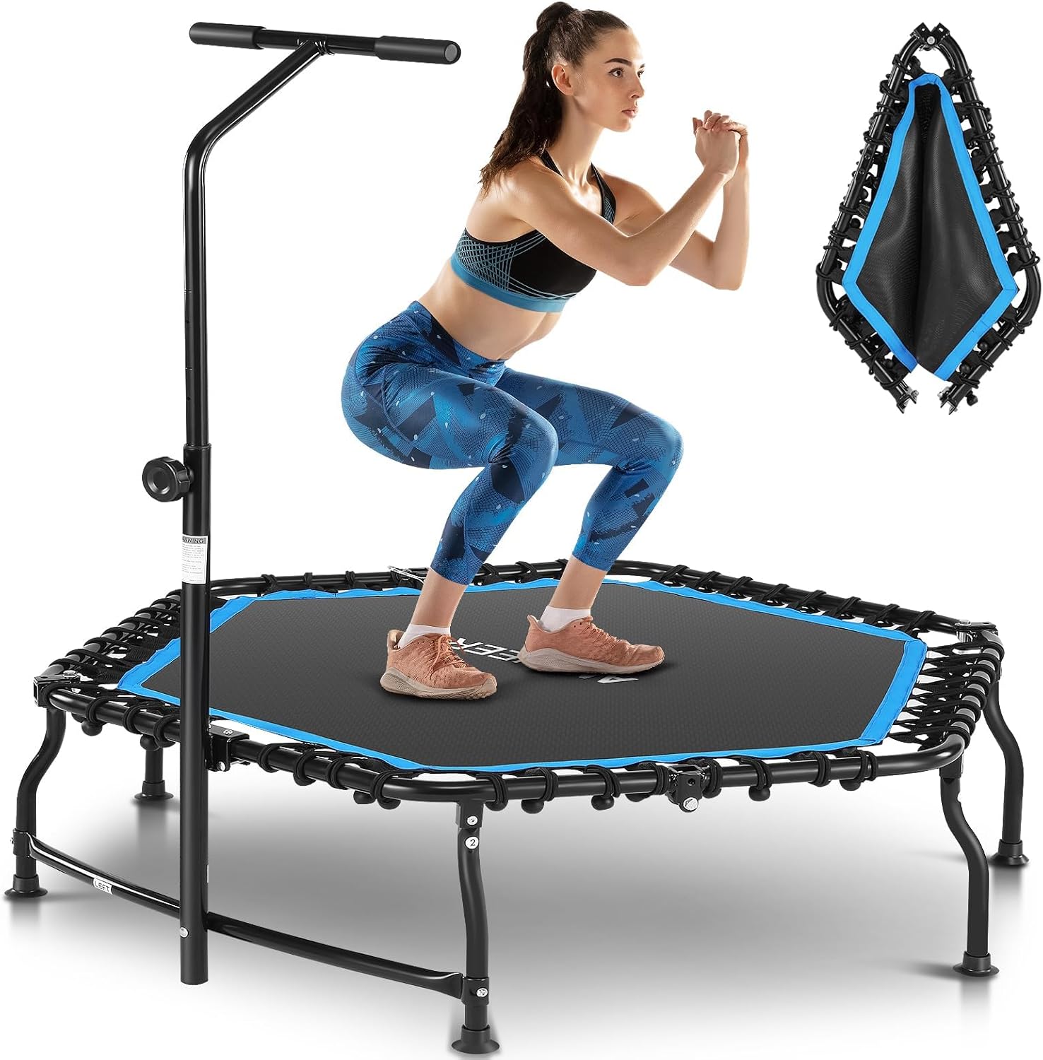 ANCHEER 50″ Rebounder Trampoline for Adults With Bar, 550 LBS Mini Trampoline Quiet Exercise Bungee Jumping Cardio Trainer Workout