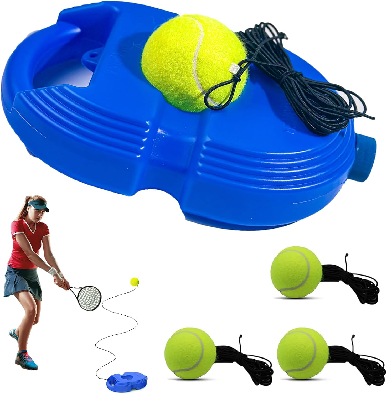 Tennis Trainer Rebound Ball With 3 String Balls – Solo Training Equipment, Portable Tool, Rebounder Kit for Beginners