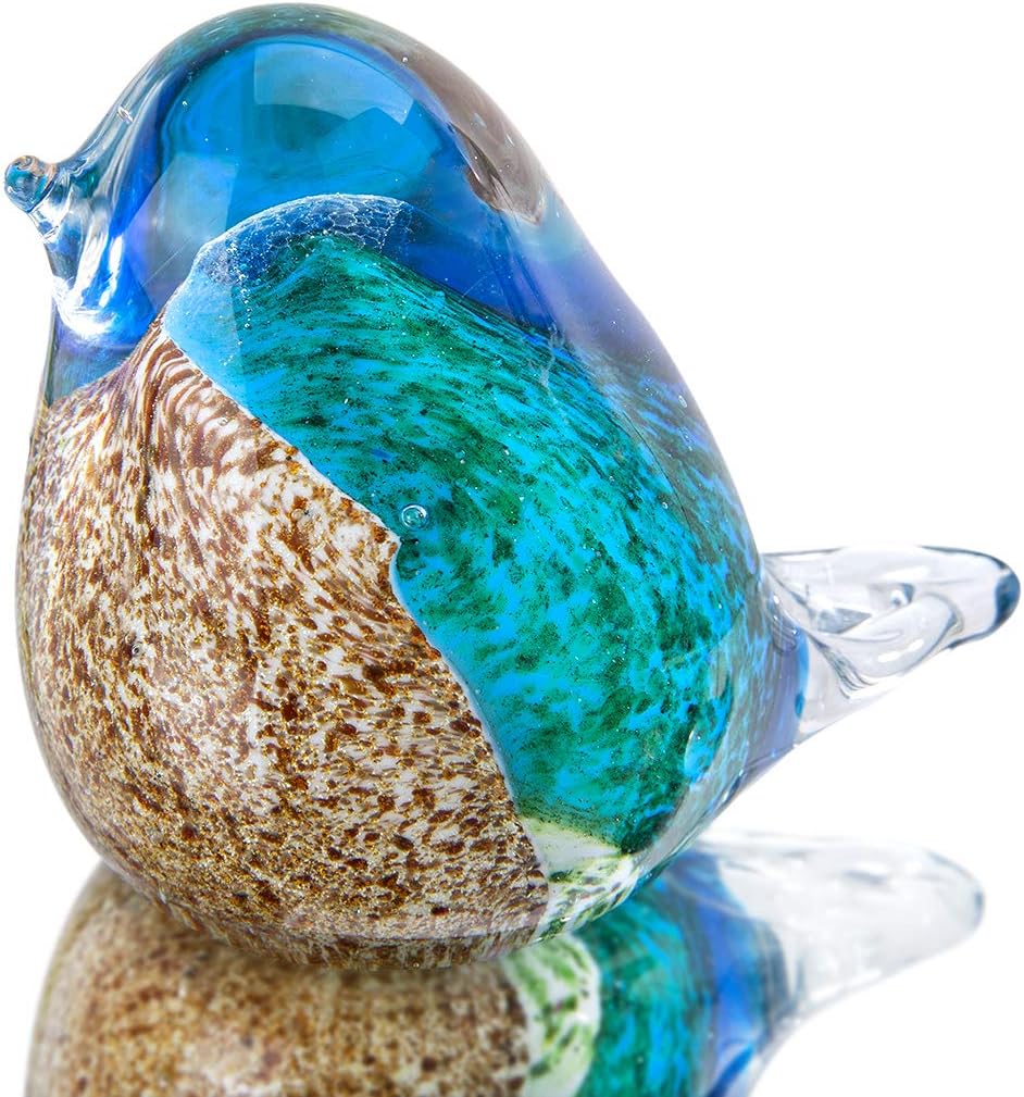 Qf Glass Bird Handmade Blown Glass Figurine Christmas, Birthday Gift Decorative Ornaments for Home Dark Blue Paper Weight