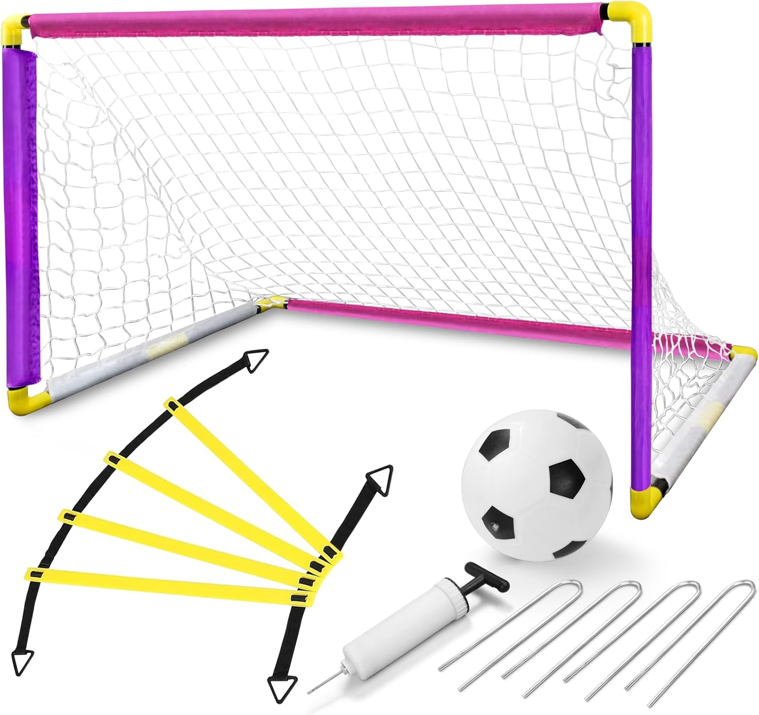 Soccer Goals for Backyard, 4FTx 2.5FT Soccer Goal Net Set Training Equipment with Ball, Agility Ladder and Pump, Easy Score Soccer Nets for Kids Backyard Games and Practice
