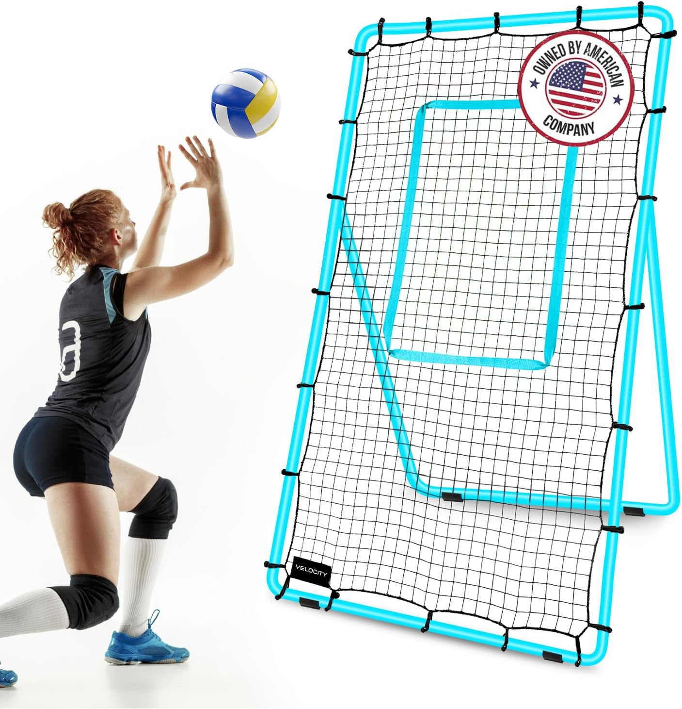 VELOCITY Adjustable Volleyball Rebounder Net, 7×4 ft, Training Equipment with Angle Customization, Durable & Portable with Travel Bag, Improve Volleying, Bumping, Spiking Skills