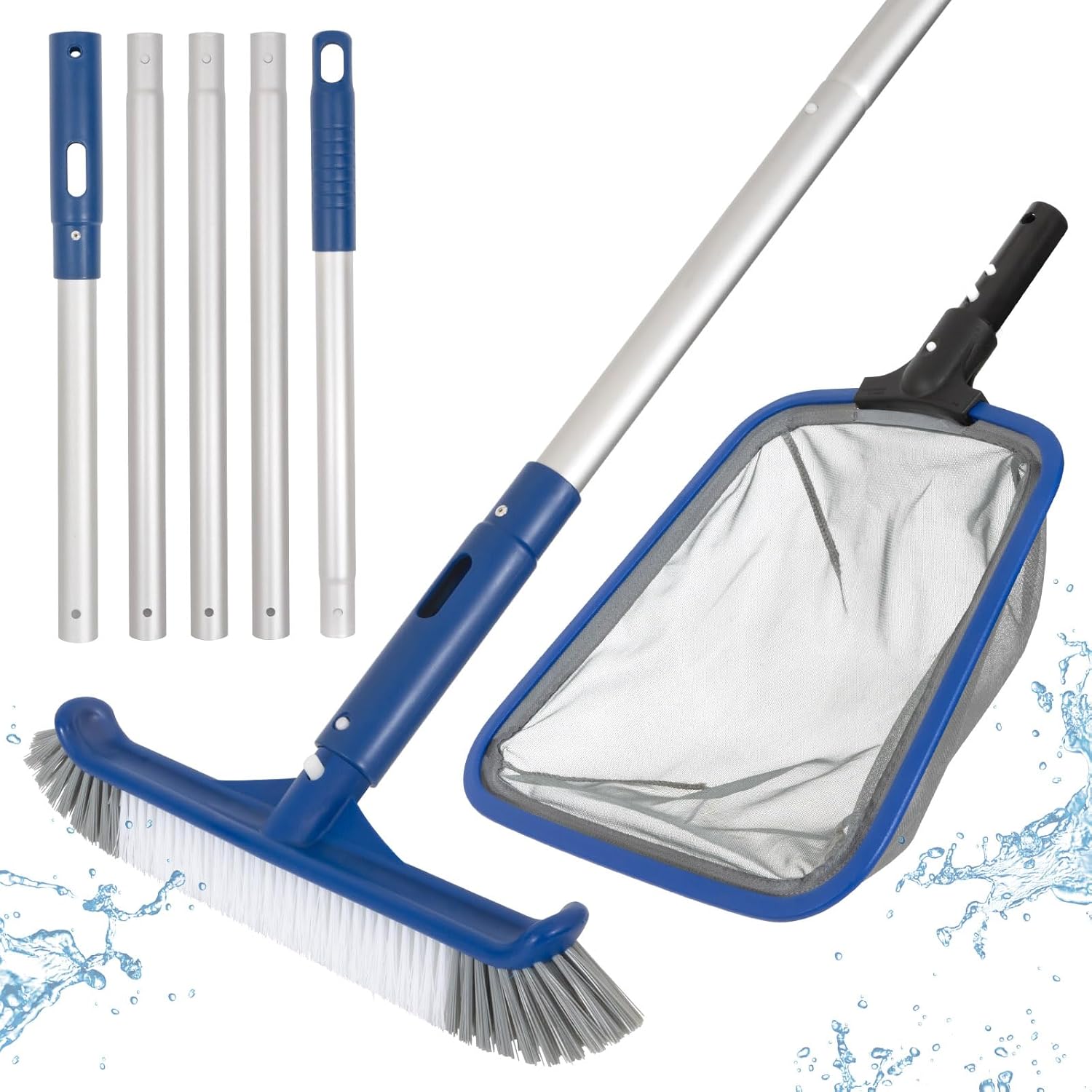 Pool Cleaning Kit, 14.5” Pool Brush Head & Ultra Fine Mesh Pool Skimmer Net with Pole, Aluminum Frame Pool Net Skimmer & Pool Brush with Pole,Pool Net & Pool Brushes for Cleaning Pool Walls with Pole