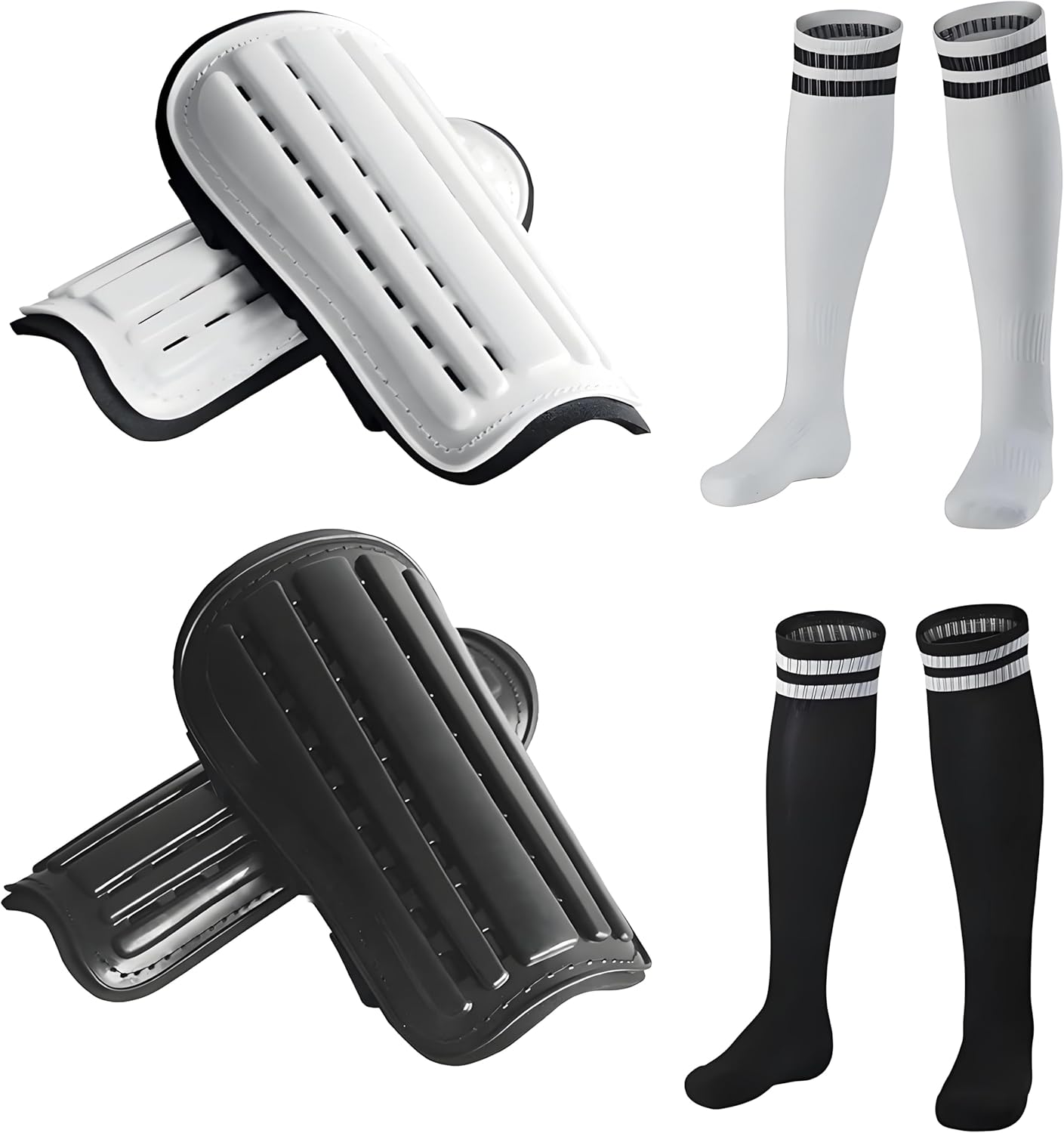 2 Pairs Soccer Shin Guards & 2 Pairs Soccer Socks for Adults and Teenagers, Protective Gear Soccer Equipment for Kids, Boys, Girls