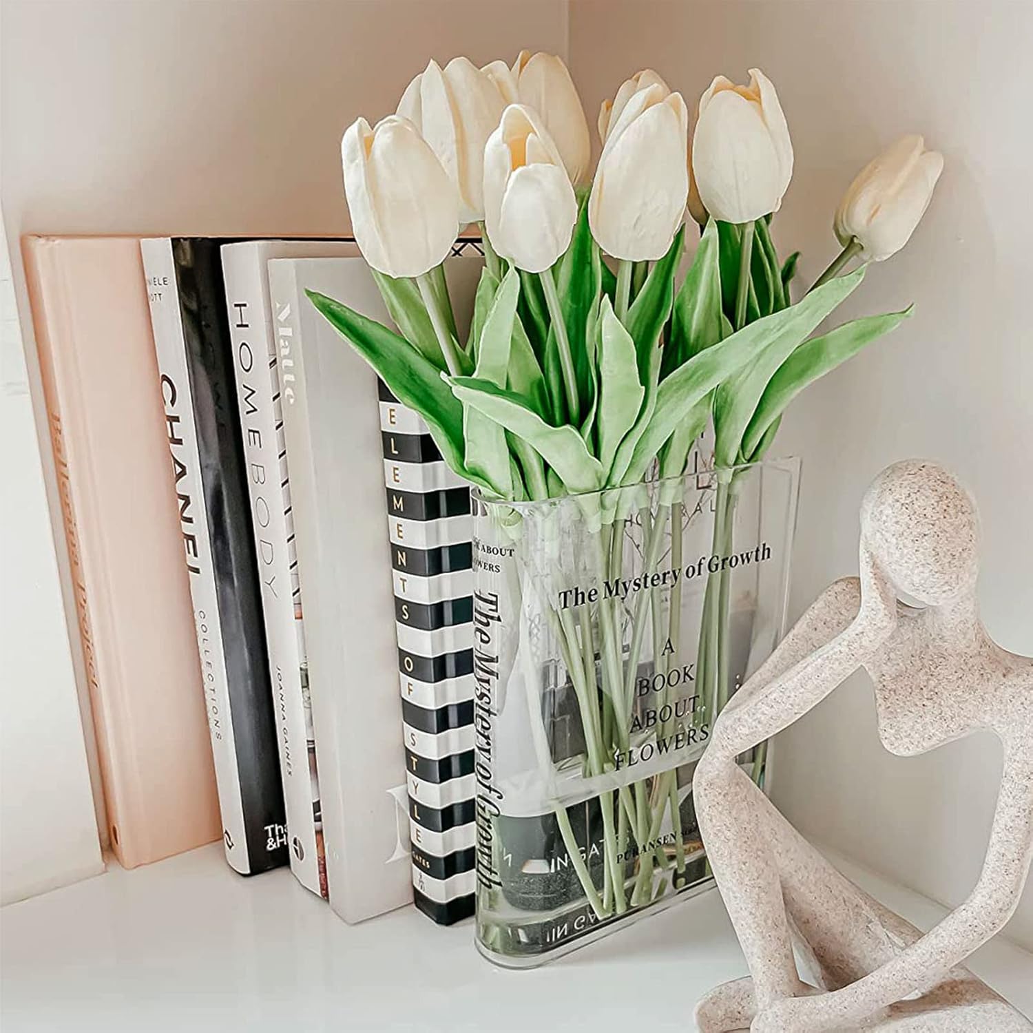 Puransen Clear Book Flower Vase – Floral Bookshelf Decor, Acrylic Flower Holder & Space-Saving Organizer, Modern Home Office/Study Desk Minimalist Aesthetic (Not Including Flowers)