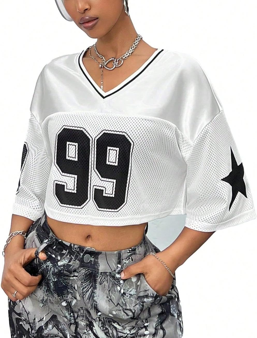 SOLY HUX Jersey Shirts for Women Y2k Crop Tops Streetwear Sportswear Short Sleeve T-Shirt Cute Football Jersey Top