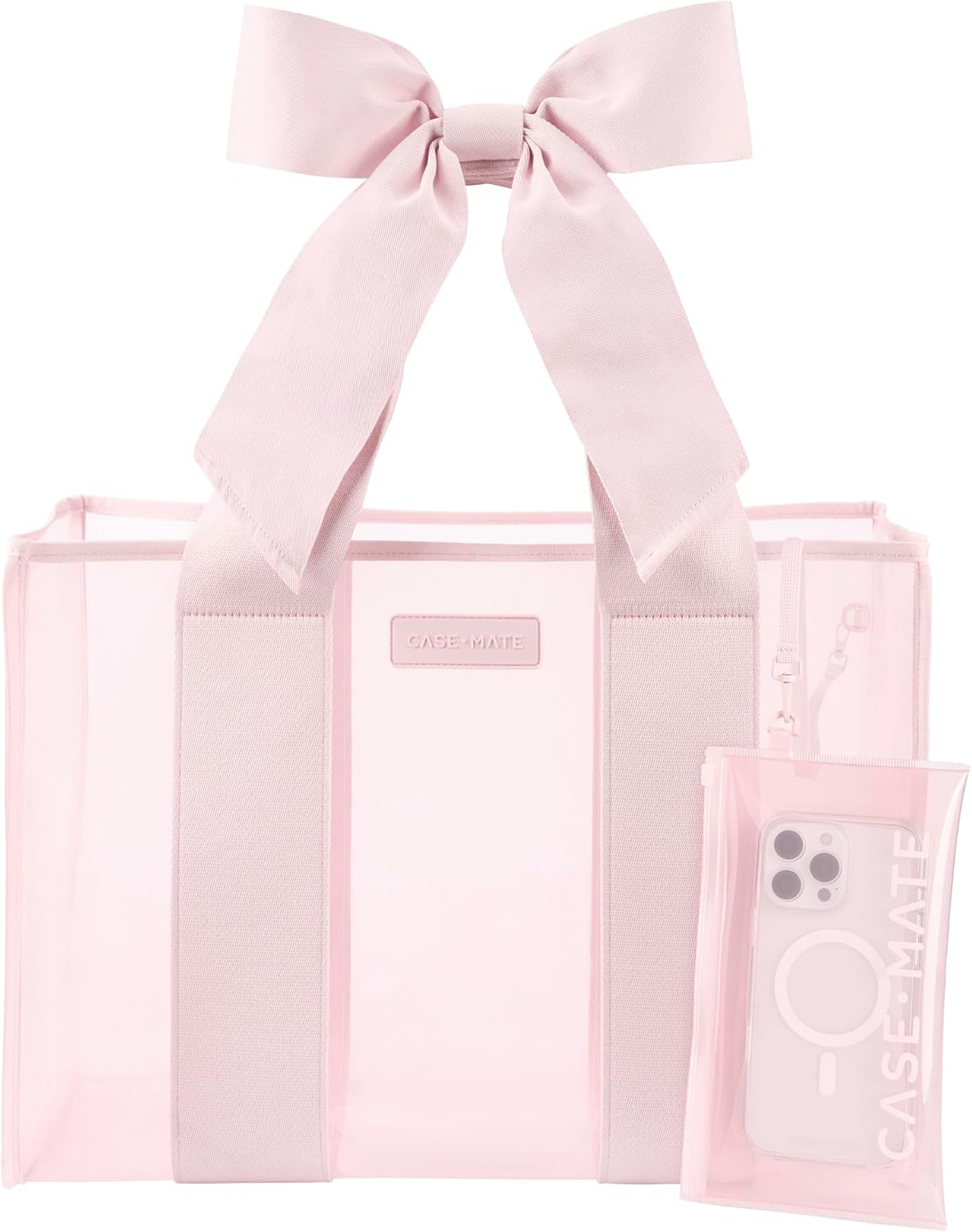 Case-Mate Pink Bow Beach Tote – Lightweight Beach Bag with Phone Pouch for Women – Waterproof, Tip-Proof, Foldable & Washable – Tote Bag for Beach, Pool, Travel and Vacation – Large