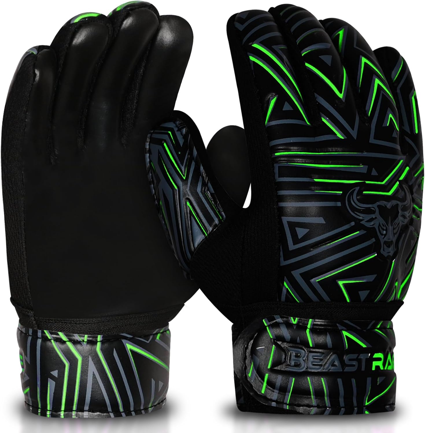 BEAST RAGE Youth Goalkeeper Gloves for Kids,Boys,Girls,Soccer Goalie Gloves Anti-Slip 4MM Latex Palm,Extra Grip,Double Wrist Strap,Breathable Mesh