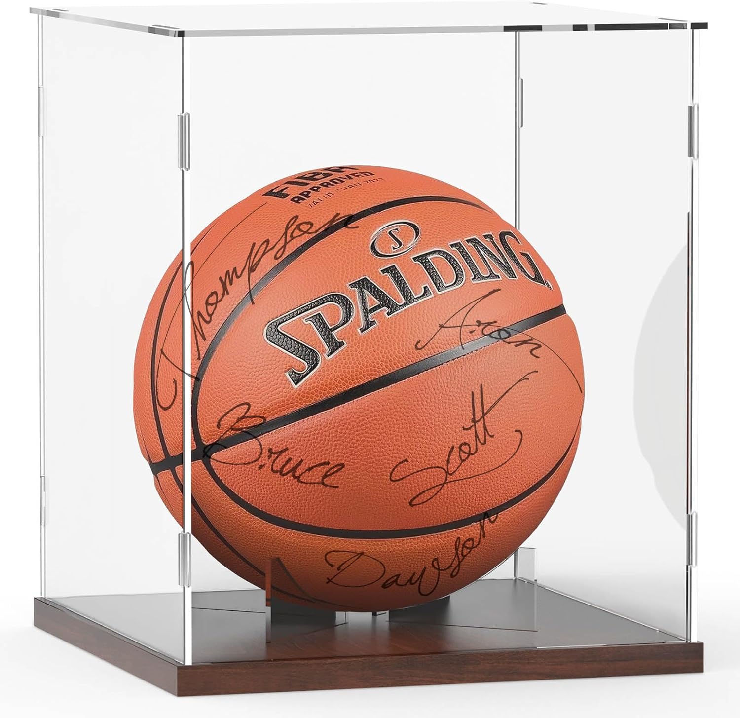 Basketball Display Case Acrylic Clear – UV Protected Full Size Basketball Case with Solid Wood Base 10″ Soccer Display Stand Box for Autographed Standard NBA WNBA Ball Memorabilia Keepsake