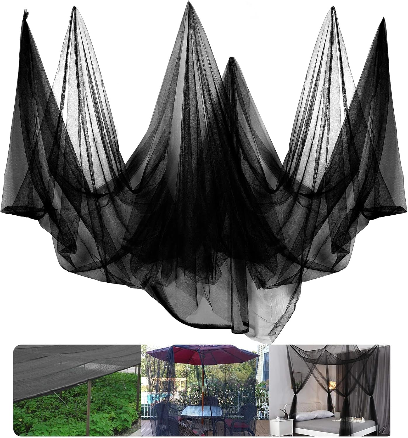 39x10Ft Mosquito Netting Garden Mesh Netting,Fly Bird Net Barrier Hunting Blind Plant Protecting Net, 3x12m Black