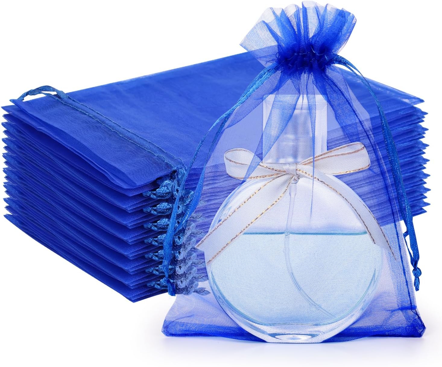 Hopttreely 100pcs Organza Bags, 4 x 6 inch Mesh Drawstring Gift Bags, Royal Blue Jewelry Pouches Small Sachet for Christmas Candy Party Favor