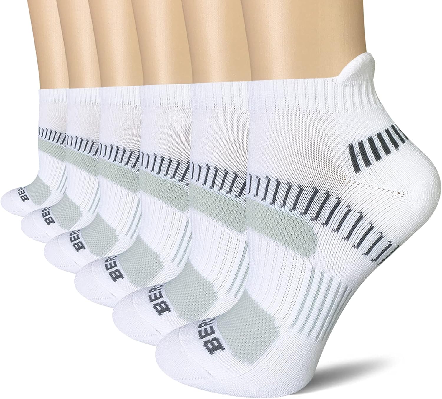 BERING Women’s Athletic Running Cushioned Ankle Socks (6 Pairs)