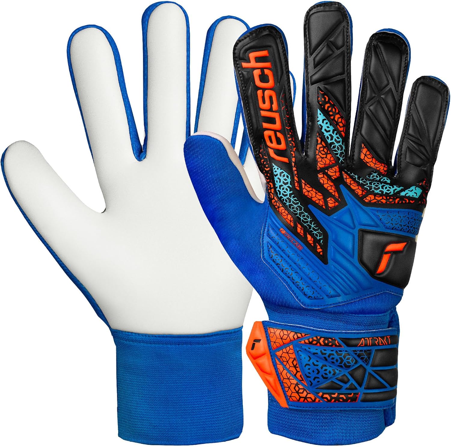 Reusch Attrakt Starter Solid Goalkeeper Gloves, Electric Blue/Shocking Orange, Size 7