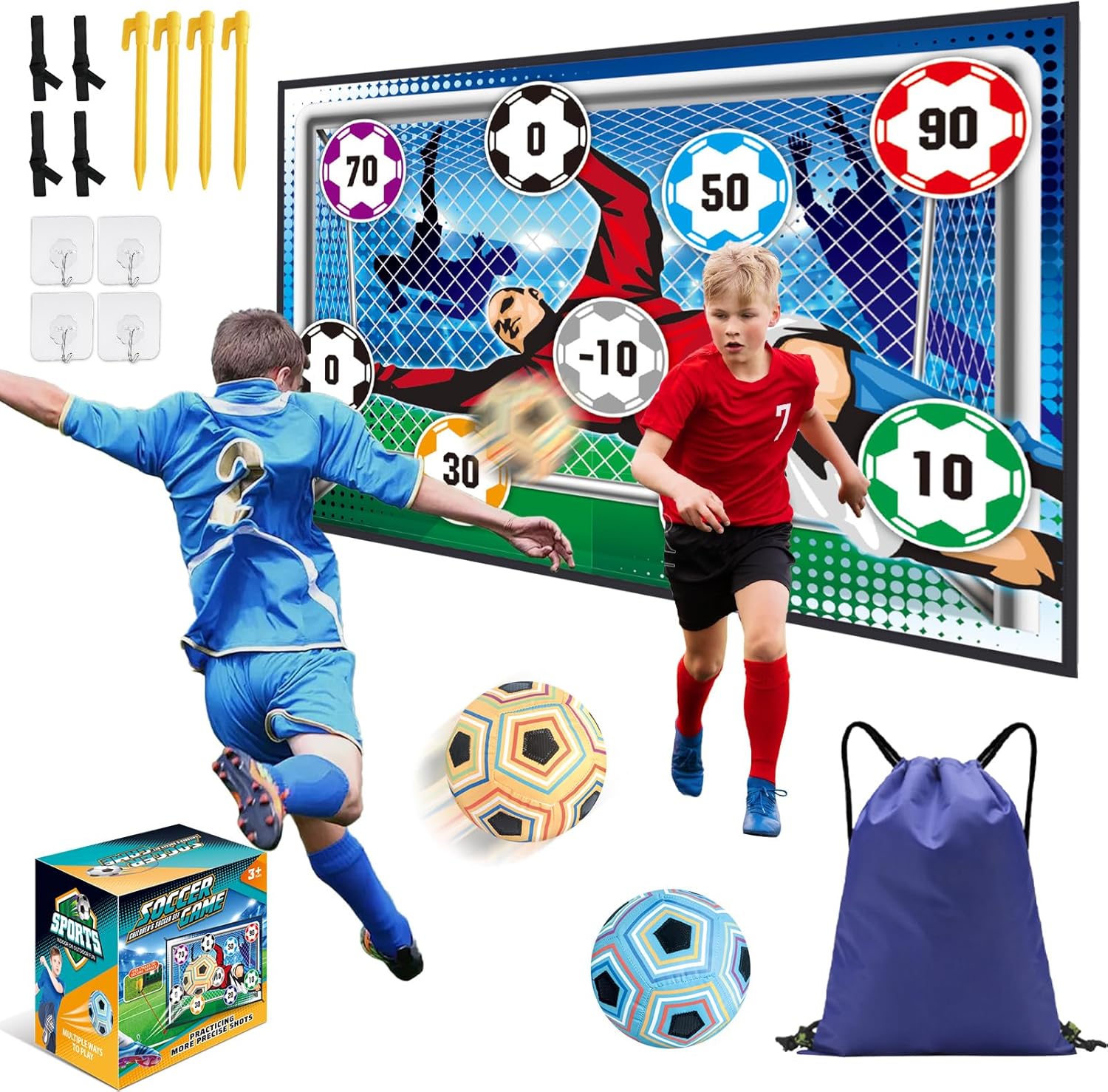 Soccer Ball Game Toy Set-Backyard Indoor Outdoor Toss Soccer Goal Game with Adhesive Balls, Foldable Flannel Goals, Toddlers Kids Boys Girls Birthday Gift Outside Toys for 3 4 5 6 7 8 Years Christmas