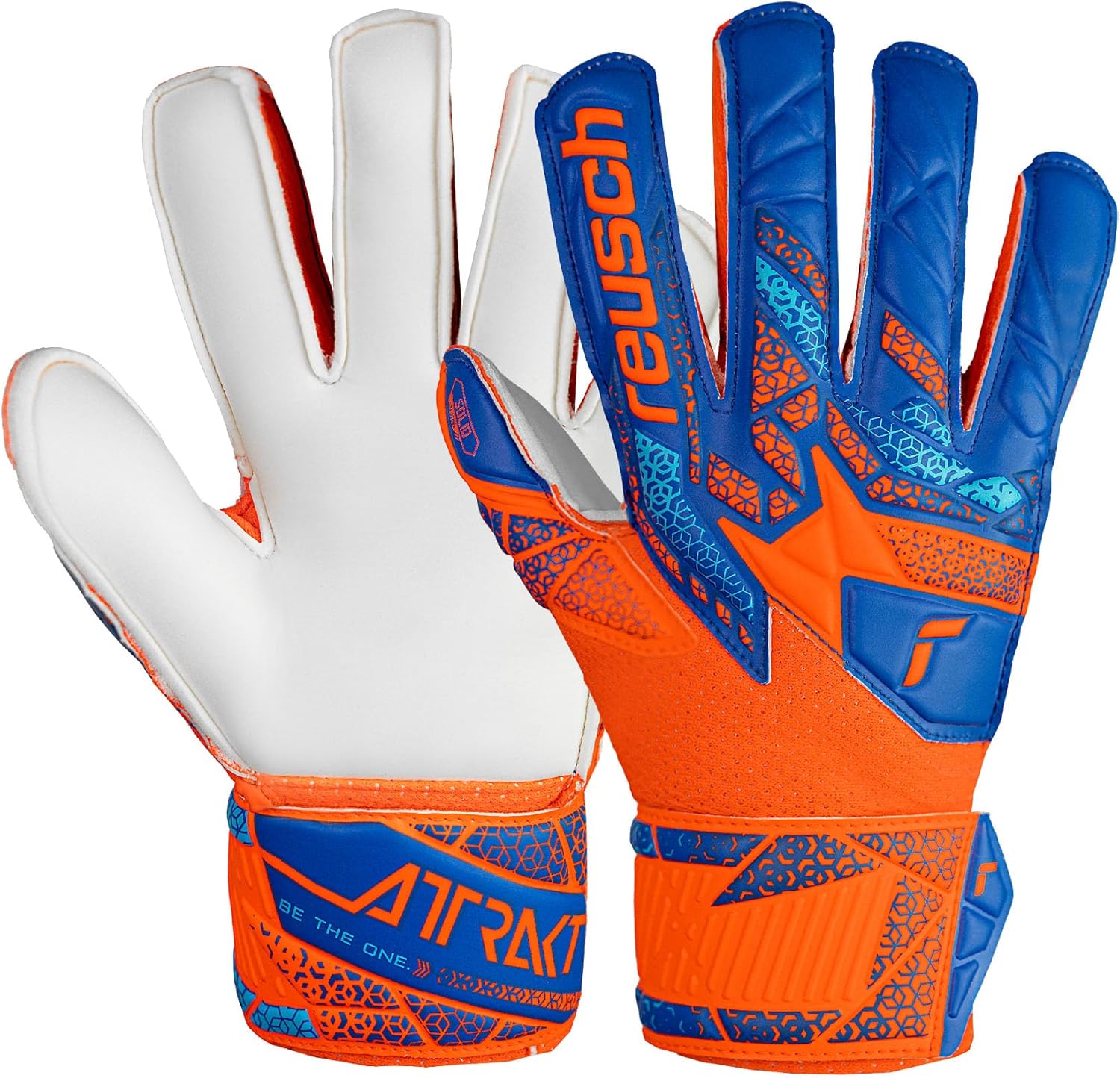 Reusch Attrakt Grip Junior Goalkeeper Gloves, Shocking Orange/Blue, Size 7