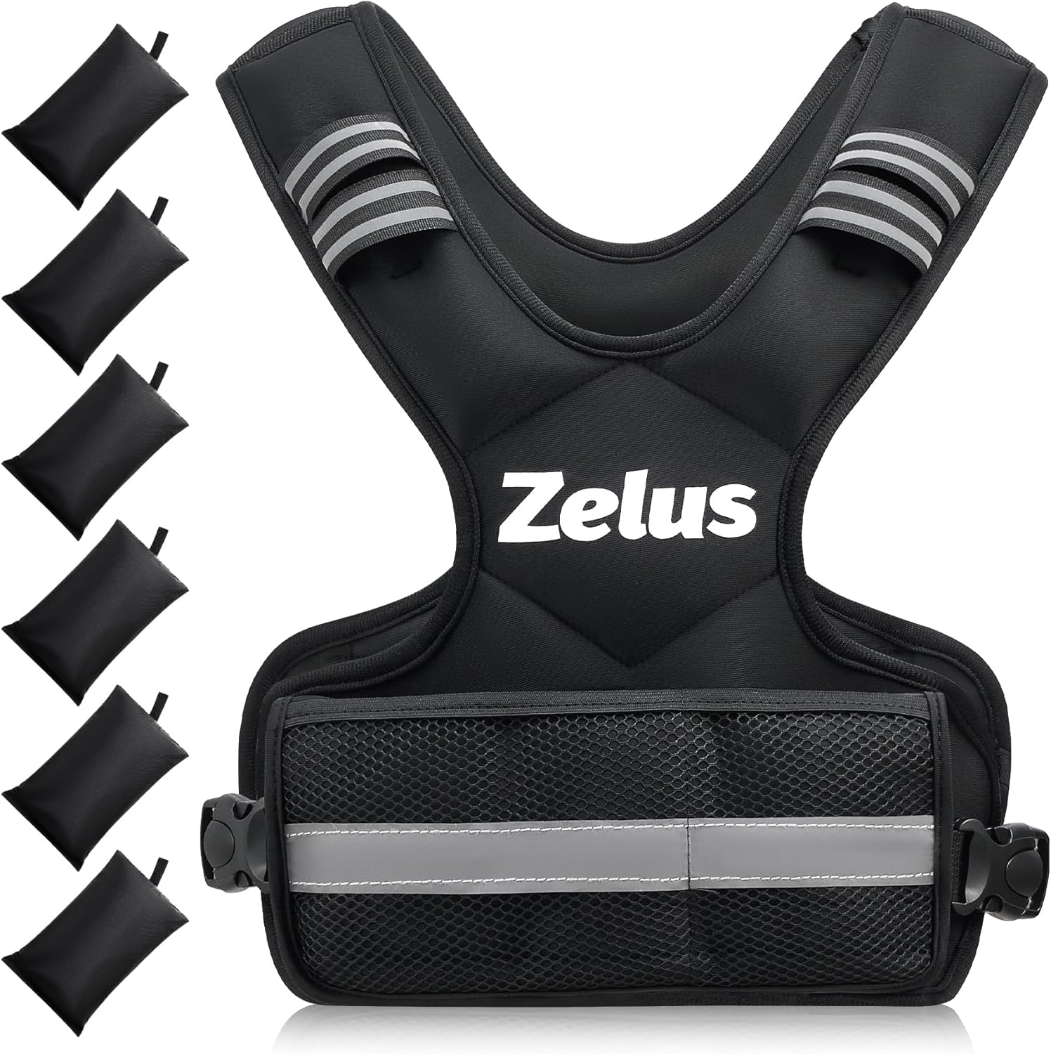 ZELUS Weighted Vest for Men and Women | 4-10lb/11-20lb/20-32lb Vest with 6 Ironsand Weights for Home Workouts | Adjustable Body Weight Vest Exercise Set for Cardio and Strength Training
