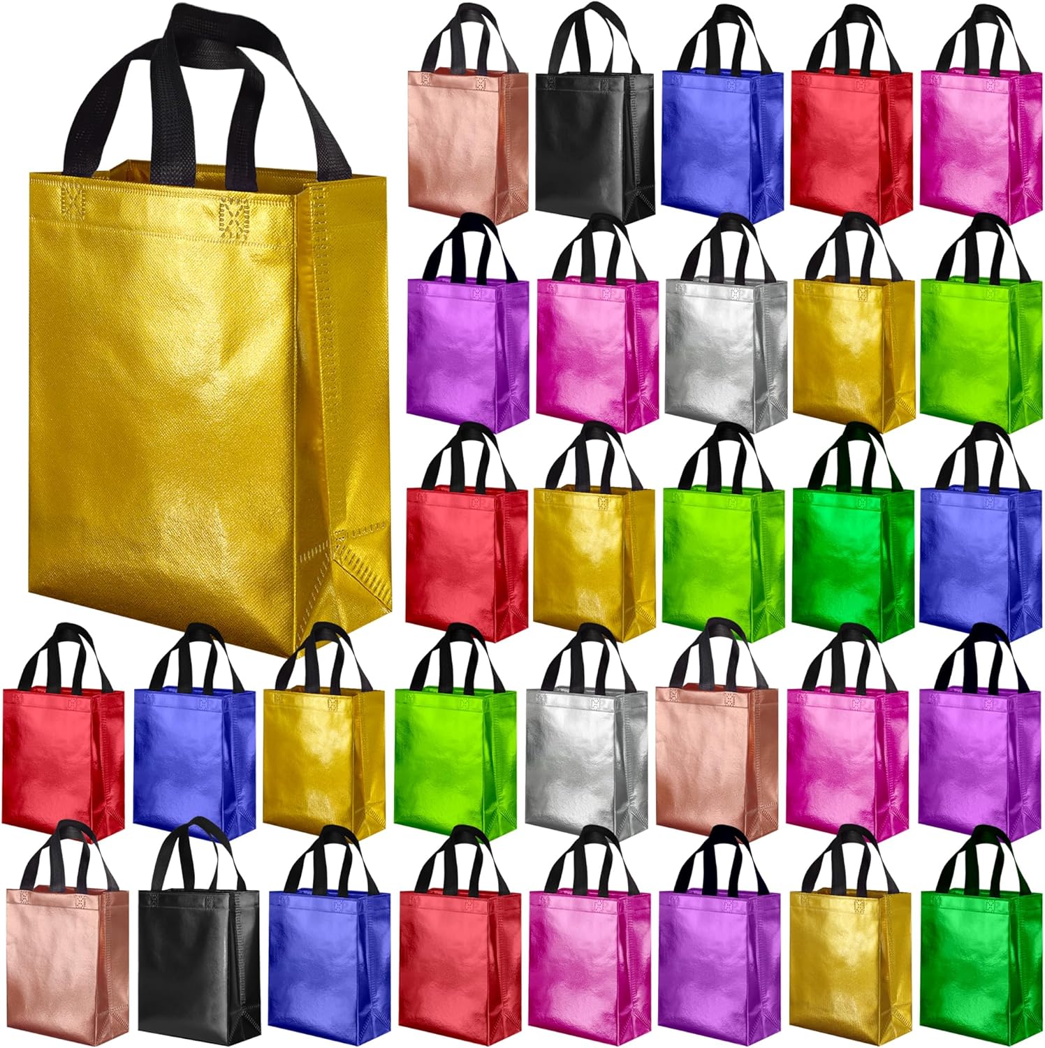 BLEWINDZ 100Pcs Medium Gift Bags Bulk – 10.2″ Reusable Gift Bag with Handles – Ideal as Party Favor Bags, Shopping Bag (10 Colors)