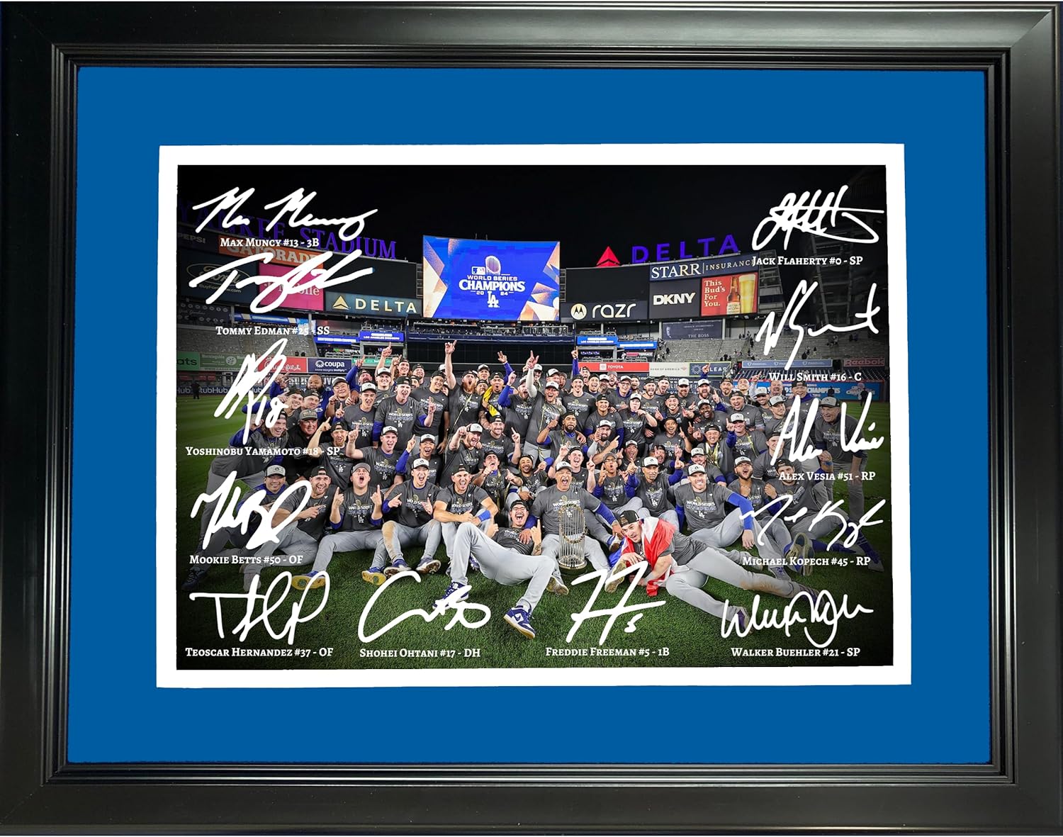 HOFSM.COM Hall of Fame Sports Memorabilia Framed Los Angeles Dodgers 2024 World Series Champions Field Celebration Facsimile Signature Team Auto 11”x14” Baseball Photo