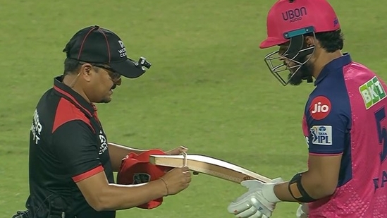 Riyan Parag becomes latest victim of umpire’s gauge test, forced to change bat after replacing injured Samson vs DC