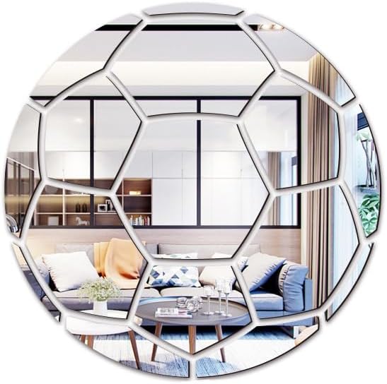 Soccer Mirror Wall Decal Acrylic 3D Wall Stickers Boys Girls Room Living Room Bedroom Silver Wall Decor A