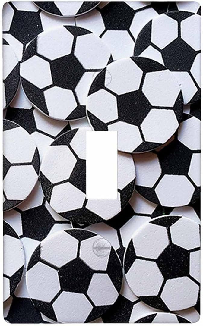 Soccer Ball Figures 1-Gang Toggle Wall Plate Black White Football Shape Light Switch Plug Covers Home Kitchen Bathroom Bedroom Decor