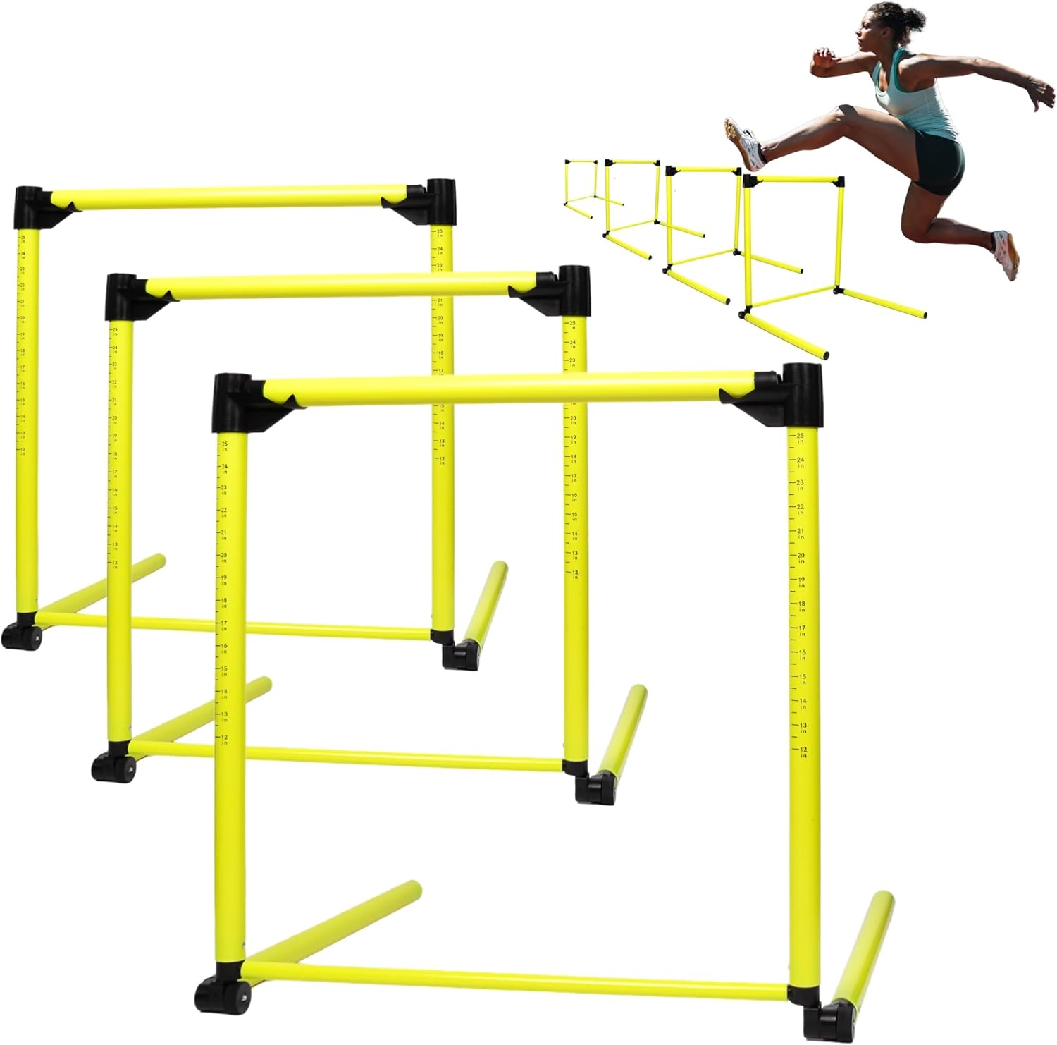 3Pcs Hurdles Training Equipment, Adjustable Height Hurdles Track and Field, Agility Speed Jumping Training Equipment for Soccer Basketball Football Dogs, Detachable-Green