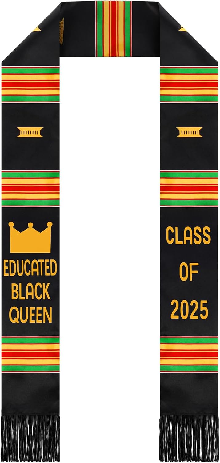 Geyoga Graduation Stole Kente Stole Black Authentic African Art 72″ x 4.8″ for Adult College Unisex Grads Celebrate