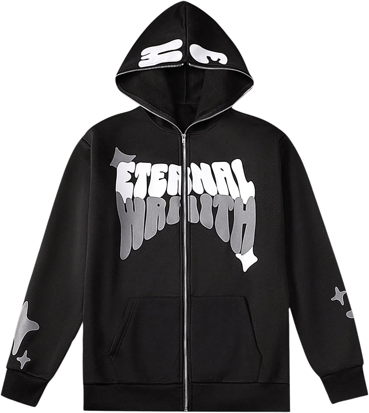 GORGLITTER Men’s Full Zip Y2K Hoodie Graphic Lettter Print Long Sleeve Fashion Jacket Hooded Sweatshirt