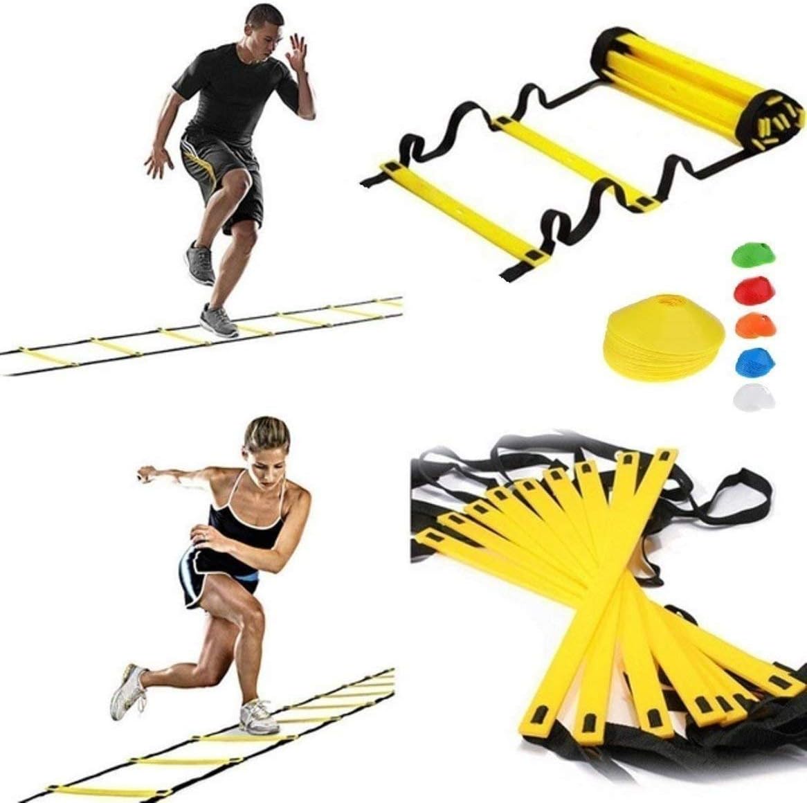 Agility Ladder Speed Training Set: 12 Rung 6 M Soccer Training Equipment for Kids with 12 Cones, Carrying Bag for Football Exercise Sports Footwork Training Medium
