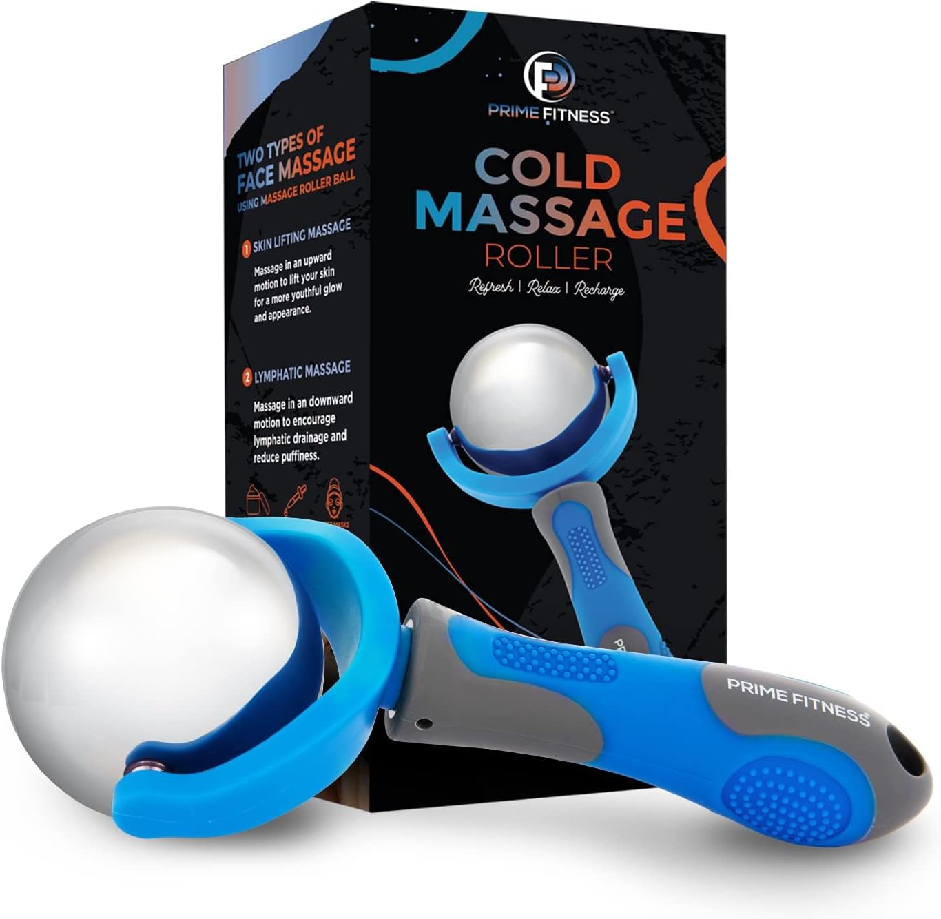 PRIME Fitness Cold Massage Roller Ball | Cold Therapy | Ice Roller Ball with Handle | cryo Stick | Relieve Muscle Pain (Blue)