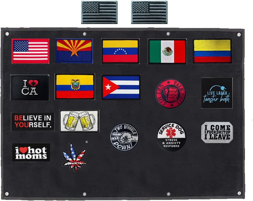 Tactical Holder Patch Flag Collection Applique Panel Wall Display Board Hang Display Poster -Heavy Duty Nylon Material -10 Metal Hole -for Collecting/Showing Patches Embroidery Decal（45×30 Inches ）
