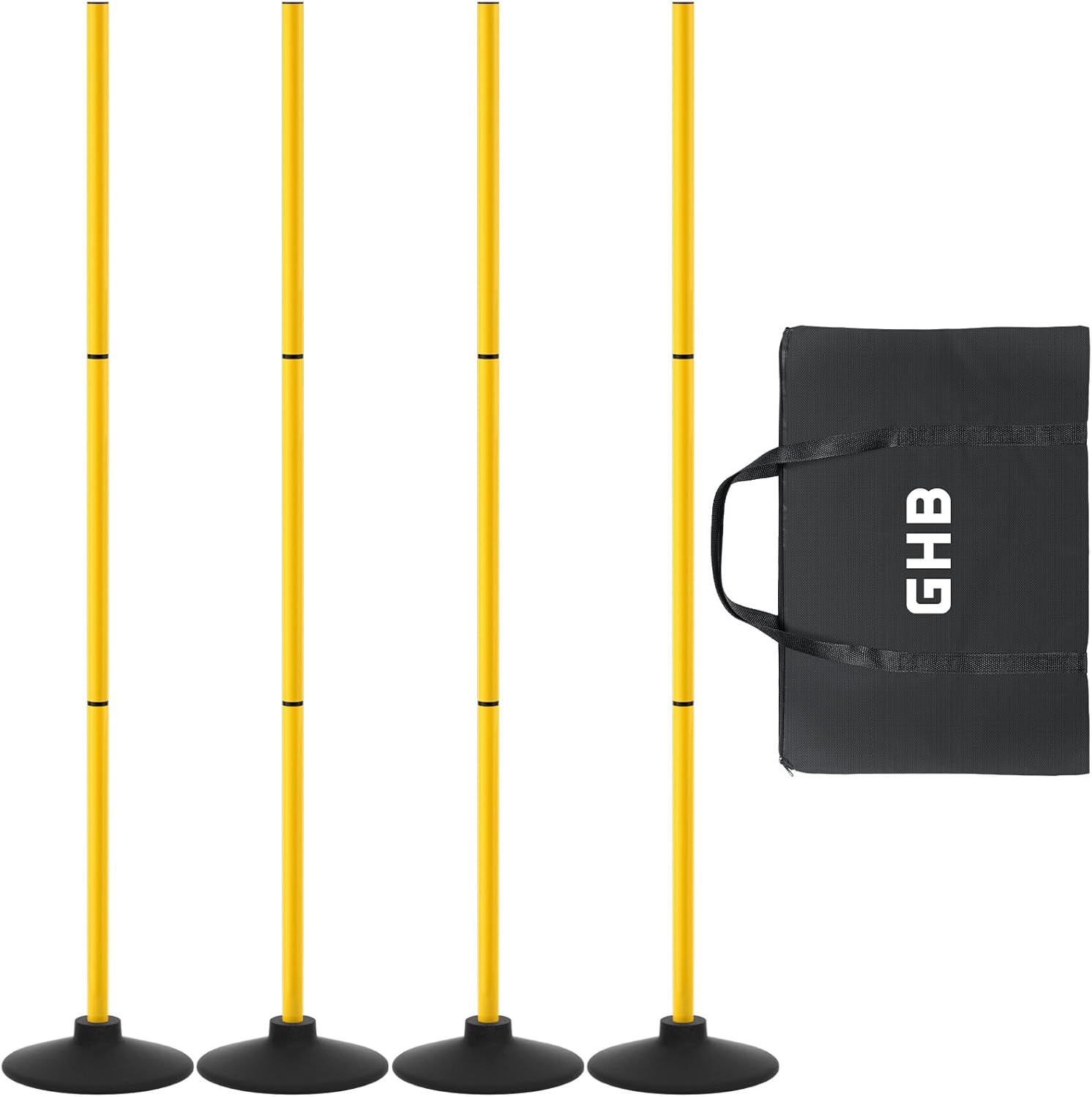 GHB Agility Poles 4 Pack 4ft Sports Soccer Training Poles,Detachable Speed Training Equipment Football Accessories with Rubber Base
