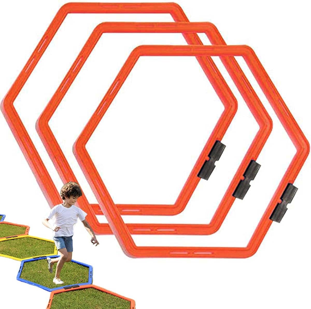 Hexagon Agility Ring Training Circle Ring Speed Agility Ladder Physical Training Ring Football Footwork Trainer Hurdles Agility Ladder Fitness Equipment Multicolor Training Ring 3Pcs