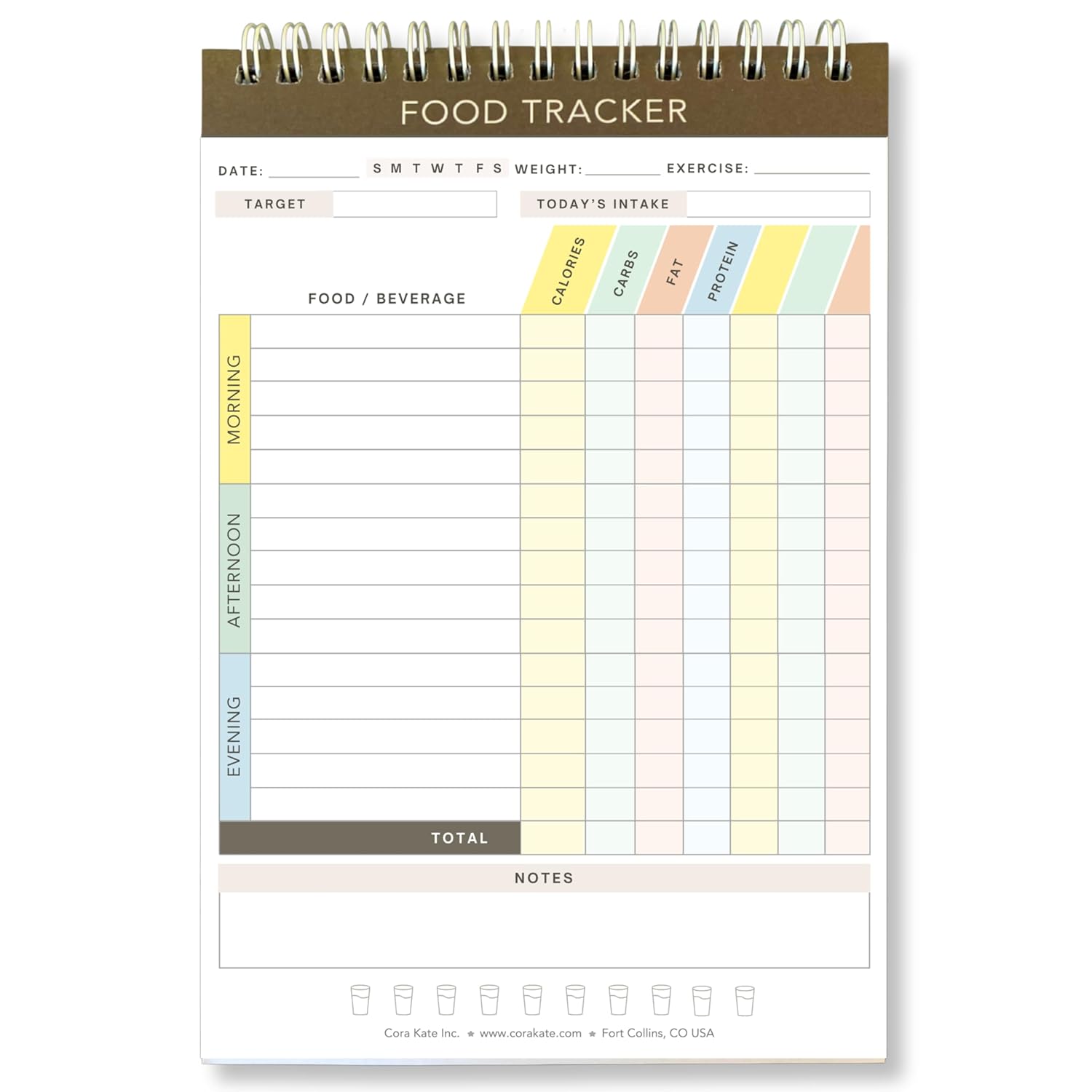 Cora Kate Food Journal Diary, 5.5 x 8.5 Calorie Counter Book, 50-Page Double-Sided Spiral Bound Meal Tracker for Tracking Calories, Carbs, Fat, Protein, Calorie Tracker, Food Log for Diet & Nutrition
